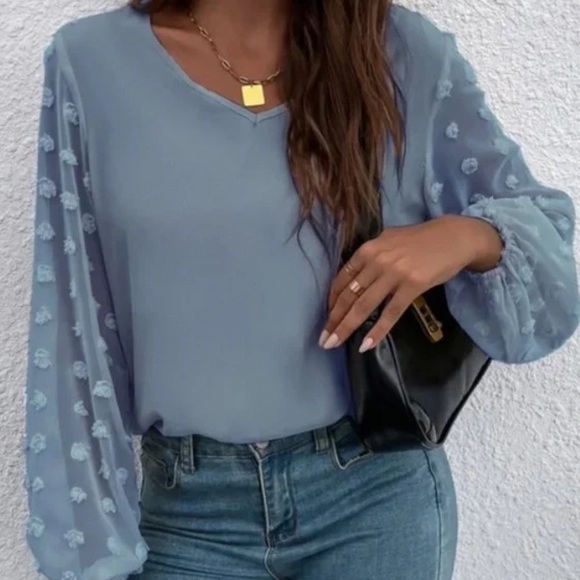 Tops - Boho Swiss Polka Dot Sheer Sleeve Top